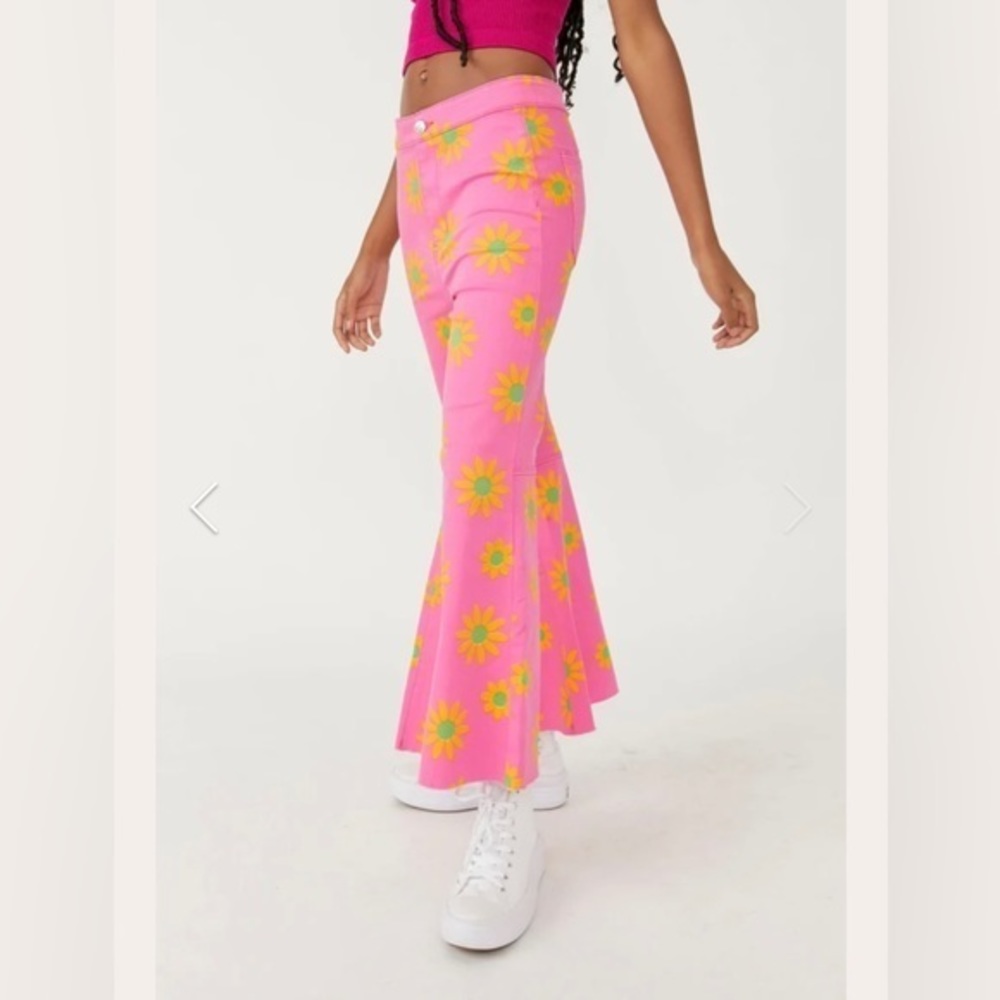Free People Pink Floral Flare Pants - Picture 3 of 5